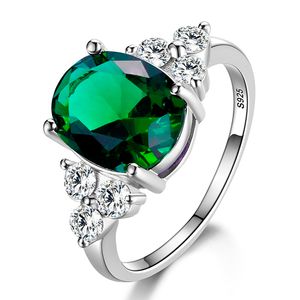 Women's Rings 925 Sterling Silver Jewelry Ring With Oval Cut Royal Blue Red Emerald Green Olive Zircon Ring Wedding Gifts