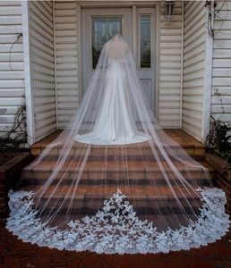 New Two Layer Wedding Veil Lace Appliqued Long Bridal Veils With Comb 3 Meter White or Ivory Veil