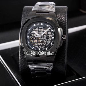 New Classic 5711 PVD Steel Black Skeleton Globe Dial A2813 Automatic Mens Watch Stainless Steel Sports Watches Cheap Puretime PB301B4
