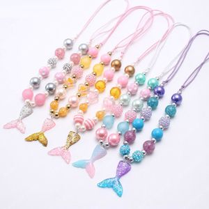 baby barn smycken chunky pärlor halsband sjöjungfru svans pendlar diy barn flickor bubblegum justerbara rep halsband smycken