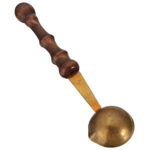 Wood Handle Scoop Retro Style Stamp Sealing Wax Spoon Anti Scald DIY Candle Fittings Copper Wooden Handle LX4704