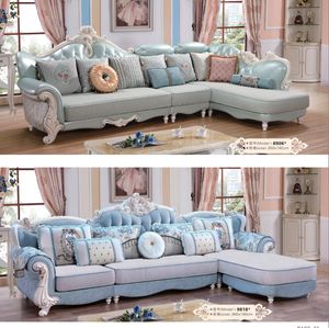 Wooden Sectionals Love-seats home Living Room Furniture Hand Carved Flower Floor Royal Luxury Fabric Sofa French Baroque Bright Color chair
