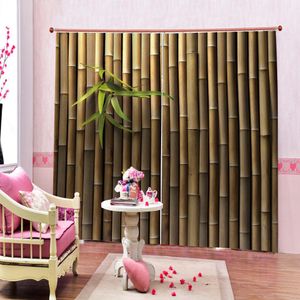 Özel Bambu Sapları ve Oturma odası Yatak odası Bambu Blackout Perdeler Setleri için Yapraklar Oryantal Doğa Ahşap Doğal Manzara Perdeler
