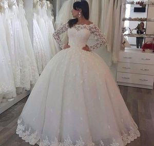 2019 Princess Wedding Dress African Arabic Dubai Long Sleeve Lace Appliques Church Formal Bride Bridal Gown Plus Size Custom Made
