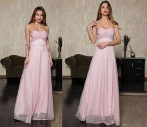 Rosa paljetter glittrande brudtärna klänningar golvlängd axellös ruched bodice tyll maid of Honor Gown Custom Made Plus Size