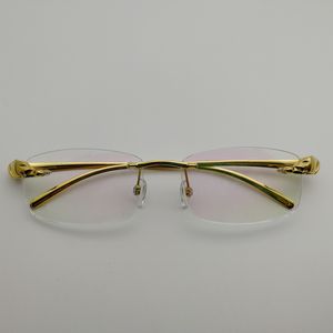 Partihandel-Alloy Leopard Glasögon Ramar Rimless Square Glasögon Lyx Clear Lens Optisk Gold Frame Eyewear för läsning