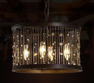 Amerykański Vintage Crystal Crystal świeca Żyrandol Żelazo Tassel Przemysłowy Lekki Okrągły Restauracja Bar Krystaliczna Lampa Salon Myy