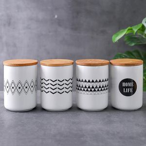 480ml Nordic Geometric Keramikförvaringsburkar med lock för att äta kaffe Spices Tea Storage Tin Vattenkål med täcke köksredskap