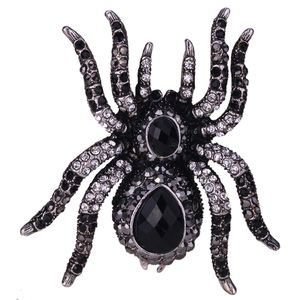 Spider Stretch Ring Scarf Zapięcie Halloween Party Gothic Biżuteria Prezenty Charms Kobiety Dziewczyny Antique Silver Black Dropshipping