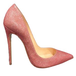 Darmowa wysyłka prawdziwe zdjęcie prawdziwej skóry lady różowy brokat strass Point toe buty damskie na wysokim obcasie pompy damskie obcasy ślubne 12cm 10cm 8cm