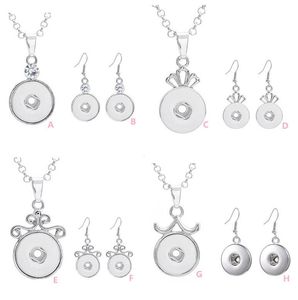 8 Styles Crown Crystal Snap Button Necklace Earrings Stainless Steel Chain DIY 18mm Snap Buttons Chunks Charm Women Men Jewelry