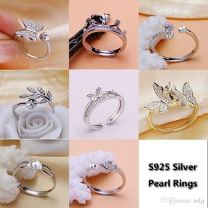 Shiny!Pearl Ring Setting Zircon Solid Silver 925 Rings Setting Pearl Rings Mounting Ring Blank DIY Jewelry DIY Gift 8 Styles
