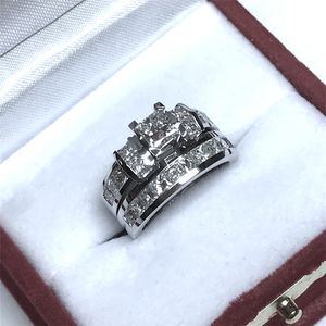 Vecalon Vintage Promise Ring Set 925 sterling silver Princess cut 5A Zircon Cz Anelli di fidanzamento per donna Uomo Gioielli miglior regalo