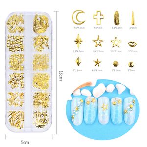 Decorações de arte de unhas 3D ocas em ouro rosa Misturar rebites de unhas com armação de metal Brilhante Charme Acessórios de manicure RRA2852