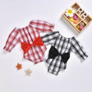 Baby Plaid Big Bow Rompers Girls Puff Sleeve Infant Lattice Jumpsuits 2020 Kids Fashion Boutique Kids Climbing Clothes M1064