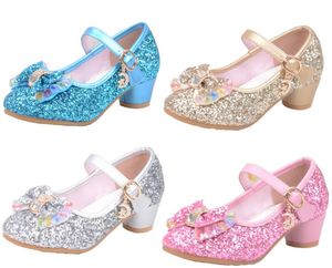 Flickor Sandal Spring Autumn Ins Children Princess Wedding Shoe Glitter Bowknot Crystal Shoes High Heels Dress Shoes Kids Sandals Girls Party Shoes A42506