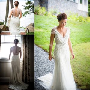 Wholesale jenny packham short for sale - Group buy Jenny Packham Vintage Sheath Wedding Dresses Floor Length V Neck Short Sleeve Bride of Gowns Formal