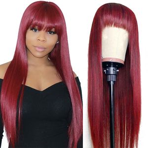 Brazilian 4/27 Straight Human Human Wigs com Bangs 27 # 30 # 99J laranja gengibre peruano Nenhum lace perucas cabelo indiano malaio