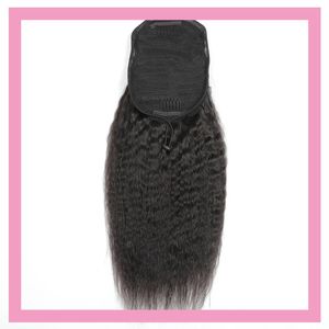 브라질 처녀 소모 킨키 스트레이트 포니 테일 8-22 인치 천연 검은 색 1B# 야키 ppnytail 100% 인간 머리 도매