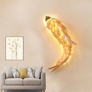 Creative Handmade Chinese Style Wood Fish Wall Lamp Shine LED 12W Living Room Bedside Stair Lighting Decor Lamp Wall Sconces I260