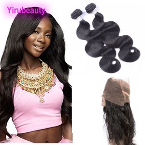 Indian Human Hair Extensions Wefts With 360 Lace Frontal 3 Pieces/lot Virgin Hair Bundles Natural Hairline Frontals