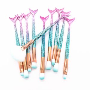 10PCS Mermaid Makeup Brushes Set Foundation Blending Powder Eyeshadow Contour Concealer Blush Cosmetic Tool Free Ship