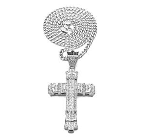 Retro Chram Kreuz Anhänger Halsketten Diamant Damen Herren Hip Hop Halskette mit langer kubanischer Kette Silber und Gold Epacket Free