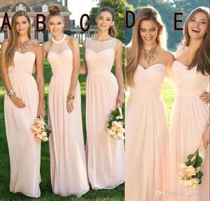 Nowy Blush Pink Szyfonowe Druhna Dresses One Ramię Floty Formalne Dresses Abendkleid Wedding Guest Dress Sukienka
