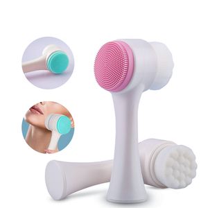 Double Side Silicone Facial Cleanser Brush Portable Size 3D Face Cleaning Vibration Massage Washing Product Skin Care Tool free ship