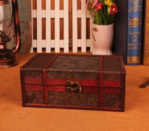 Vintage Metal Lock Wood Storage Boxes Traditionella kinesiska retro Treasure Chest Classic Desktop Jewelry Case216b