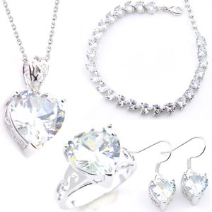 LuckyShine NOVITÀ Set di orecchini in argento sterling 925 placcato cuore bianco zircone orecchini pendenti anelli braccialetto moda sposa per set di gioielli da sposa