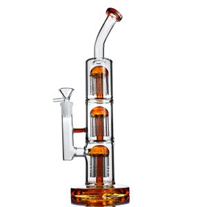 Orange Dreifach-Glasbong Incycler Oil Rig Recycler Bongs mit zwei Funktionen, klare Shisha-14-mm-Gelenkschale, kostenloser Versand