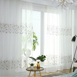 Sheer Curtains Blue grey white grid screen curtain customization Embroidered window Treatments