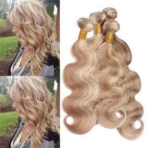 Brazilian Piano Mix Color Human Hair Weave Bundles 4Pcs #27/613 Highlight Mixed Piano Color Virgin Remy Human Hair Weft Extensions Body Wave