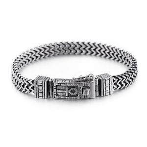 Punk Mens Biker Cadeia Braceletes Pulseiras Pesado Vintage Hiphop Aço Inoxidável Charme Cross Malha Pulseira Homens Personalidade Masculino Jóias