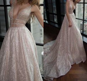 Expensive Sequined Tulle Wedding Dresses 2019 Deep V-neck Open Back Bridal Gowns Wedding Dress Plus Size Party vestido de novia