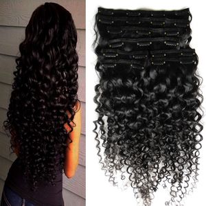 Klips do włosów Ludzki włosy 8 sztuk / zestaw Kinky Curly Brazylijski Remy Wiązka Wiązki Klips w Ludzkich Hair Extensions 10 