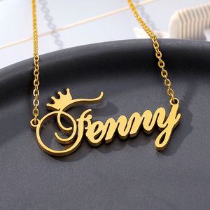 Stainless Steel Personalized Name Crown Necklace Jewelry Rose Gold Silver Color Customized Cursive Font Choker Necklace Women