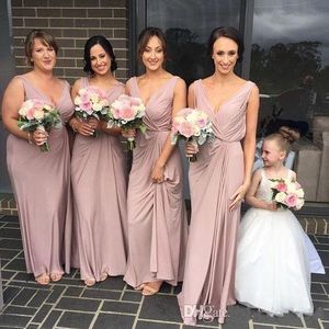 2024 New Cheap Sexy Sheath Bridesmaid Dresses Deep V Neck Sleeveless Floor Length Plus Size Maid Of Honor Party Gowns Wedding Guest Dress 403