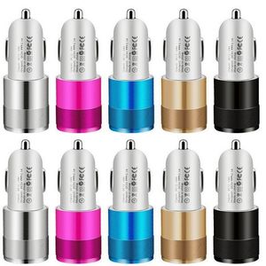 Alloy USB Car Chargers Dual Usb Ports 2.1A Mobile Phones Charger Cigarette Lighter For IPhone 14 13 Huawei Samsung Xiaomi