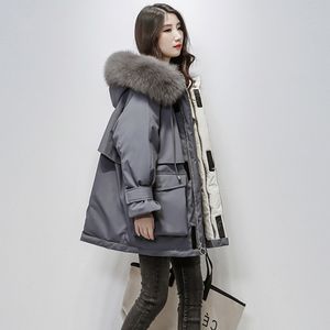 ナチュラルキツネの毛皮の女性のダウンパーカーフード付き冬のジャケット90％ホワイトアヒルダウン厚いパーカー暖かいサッシネーション雪コート