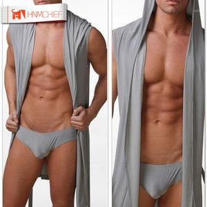 Accappatoio da notte sexy senza maniche da uomo Accappatoio con cappuccio Pigiama casual Abiti da uomo comodi abiti sexy homewear con biancheria intima1