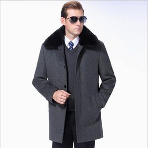 Gola de lã de meia idade longo lapela coelho hairs clothing moda masculina de alta qualidade cashmere cor pura longo casaco de lã