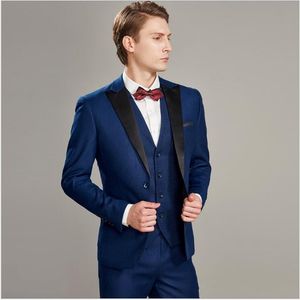 Высокое качество синий жених смокинги пик отворот мужские костюмы 3 шт. свадьба / выпускной вечер / ужин блейзер (куртка + брюки + жилет + галстук) W454