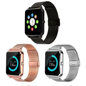 Suporte relógios em aço inoxidável Z60 Bluetooth Smart Watch Phone relógio inteligente Smart Wireless TF cartão SIM para iOS Android Com pacote de varejo