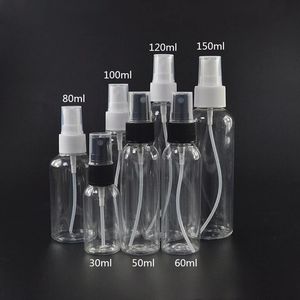 Hurtownia plastikowe butelki z sprayu PET 30 ml 50 ml 60 ml 80 ml 100 ml 120 ml 150 ml z czarnym białym rozpylaczem pompowym