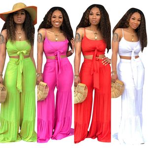 Bred benbyxor passar Summer Beachwear Fashion Condole Belt Suit 2 Piece Set Hot Selling Crop Out Fay Beach Park Women Clothing KLW0994