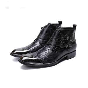 كريستيا بيلا اليدوية الرجال قصيرة الأحذية المعدنية تلميح تو جلدية سوداء قصيرة الأحذية الذكور سلامة العمل كاوبوي أحذية الرجال بوتاس هومبر