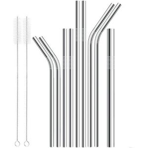 Bend & Straight Stainless Steel Straw 6mm 8mm 12mm Drinking Straws 7" 8.5" 9.5" 10.5" Reusable Metal Party Bar Drinks QW7544