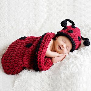 Baby photography prop new born costume knitted ladybug outfit cute hat sleep bag newborn photo accessories toddler picture shooting props